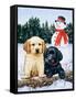 Lab Puppies with Snowman-William Vanderdasson-Framed Stretched Canvas