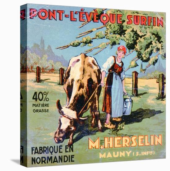 Label for 'Pont-L'Eveque' Cheese Made by the Cheesemaker M. Herselin, Early 20th Century-French School-Stretched Canvas