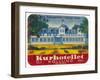 Label for the Kurhotellet, Spa Hotel, at Kollund in the Flensborg Fjord Denmark-null-Framed Art Print