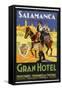 Label from the Gran Hotel, Salamanca (Spain) Featuring Typical Spanish Folklore Figures-null-Framed Stretched Canvas