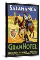 Label from the Gran Hotel, Salamanca (Spain) Featuring Typical Spanish Folklore Figures-null-Stretched Canvas