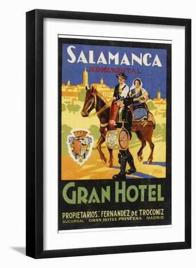 Label from the Gran Hotel, Salamanca (Spain) Featuring Typical Spanish Folklore Figures-null-Framed Photographic Print