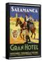 Label from the Gran Hotel, Salamanca (Spain) Featuring Typical Spanish Folklore Figures-null-Framed Stretched Canvas