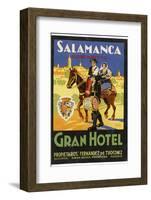 Label from the Gran Hotel, Salamanca (Spain) Featuring Typical Spanish Folklore Figures-null-Framed Photographic Print