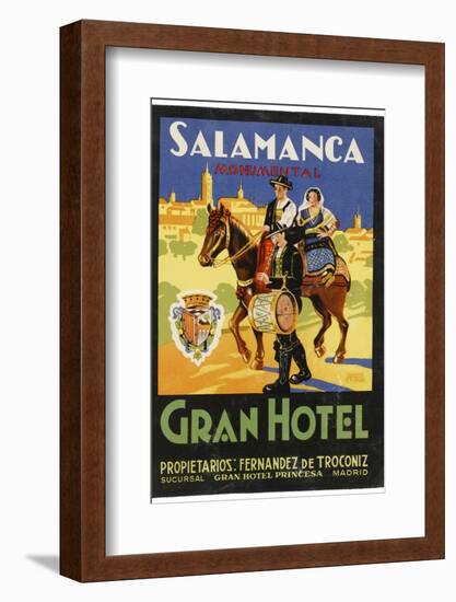 Label from the Gran Hotel, Salamanca (Spain) Featuring Typical Spanish Folklore Figures-null-Framed Photographic Print