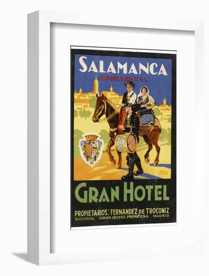 Label from the Gran Hotel, Salamanca (Spain) Featuring Typical Spanish Folklore Figures-null-Framed Photographic Print