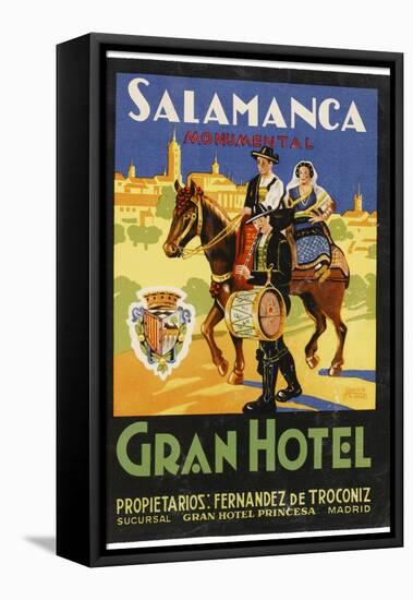 Label from the Gran Hotel, Salamanca (Spain) Featuring Typical Spanish Folklore Figures-null-Framed Stretched Canvas