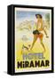 Label from the Hotel Miramar, Malaga, (Spain) Invites You to Fun and Games on the Beach-null-Framed Stretched Canvas