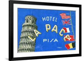 Label, Hotel La Pace, Pisa, Italy-null-Framed Art Print