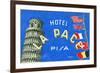 Label, Hotel La Pace, Pisa, Italy-null-Framed Premium Giclee Print