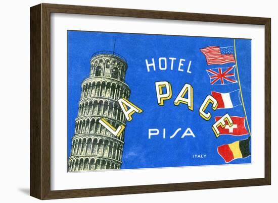 Label, Hotel La Pace, Pisa, Italy-null-Framed Art Print