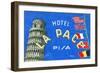 Label, Hotel La Pace, Pisa, Italy-null-Framed Art Print