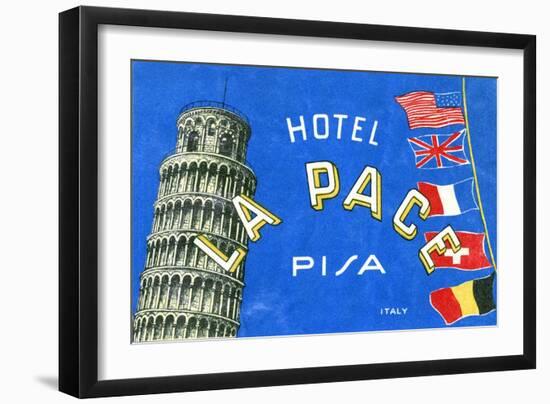 Label, Hotel La Pace, Pisa, Italy-null-Framed Art Print