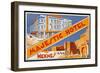Label of the Majestic Hotel, Meknes, Morocco-null-Framed Art Print