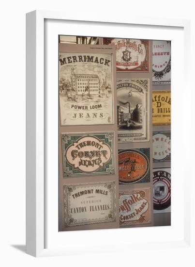 Labels for Cloth Woven at 19th-Century Textile Mills, Displayed in Lowell, Massachusetts-null-Framed Giclee Print