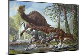 Labocania Attacking a Magnapaulia Dinosaur-null-Mounted Art Print