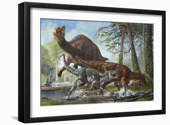 Labocania Attacking a Magnapaulia Dinosaur-null-Framed Premium Giclee Print
