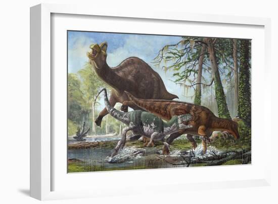 Labocania Attacking a Magnapaulia Dinosaur-null-Framed Premium Giclee Print