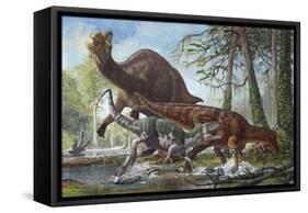 Labocania Attacking a Magnapaulia Dinosaur-null-Framed Stretched Canvas