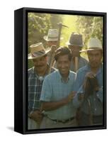 Labor Activist Cesar Chavez Talking in Field with Grape Pickers of United Farm Workers Union-Arthur Schatz-Framed Stretched Canvas