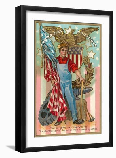 Labor Day Souvenir, Flag and Gears-null-Framed Art Print