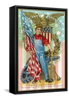 Labor Day Souvenir Labor Holding US Flag and Sledgehammer-Lantern Press-Framed Stretched Canvas