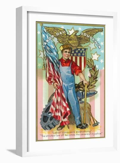 Labor Day Souvenir Labor Holding US Flag and Sledgehammer-Lantern Press-Framed Art Print