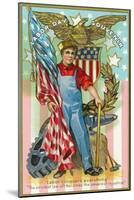 Labor Day Souvenir Labor Holding US Flag and Sledgehammer-Lantern Press-Mounted Art Print