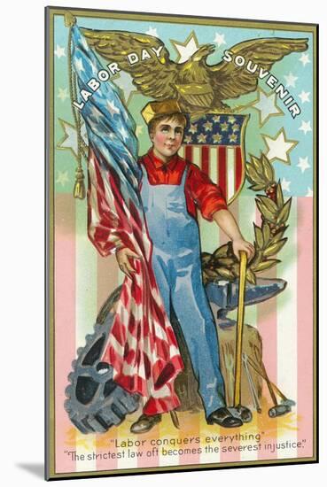 Labor Day Souvenir Labor Holding US Flag and Sledgehammer-Lantern Press-Mounted Art Print