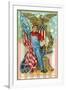 Labor Day Souvenir Labor Holding US Flag and Sledgehammer-Lantern Press-Framed Art Print