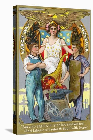 Labor Day Souvenir Laborers with Lady Justice-Lantern Press-Stretched Canvas