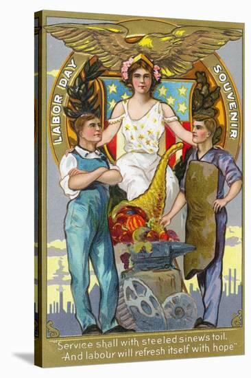 Labor Day Souvenir Laborers with Lady Justice-Lantern Press-Stretched Canvas