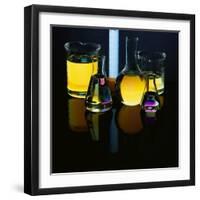 Laboratory Flasks and Beakers Filled with Liquid-James L. Amos-Framed Photographic Print