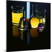 Laboratory Flasks and Beakers Filled with Liquid-James L. Amos-Mounted Photographic Print
