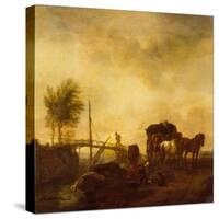 Laborers loading Peat from a Barge onto a Wagon-Philips Wouwermans or Wouvermans-Stretched Canvas