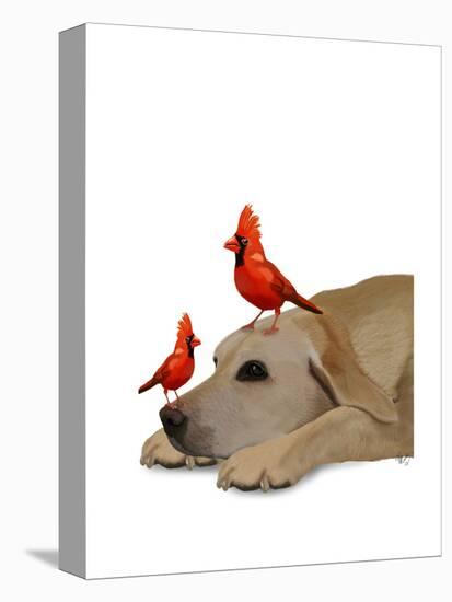 Labrador with Red Birds-Fab Funky-Stretched Canvas