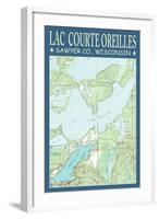 Lac Courte Oreilles Chart - Sawyer County, Wisconsin-Lantern Press-Framed Art Print