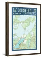 Lac Courte Oreilles Chart - Sawyer County, Wisconsin-Lantern Press-Framed Art Print