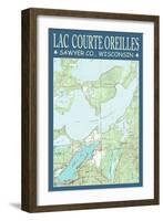 Lac Courte Oreilles Chart - Sawyer County, Wisconsin-Lantern Press-Framed Art Print