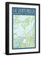 Lac Courte Oreilles Chart - Sawyer County, Wisconsin-Lantern Press-Framed Art Print