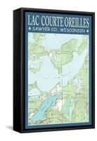 Lac Courte Oreilles Chart - Sawyer County, Wisconsin-Lantern Press-Framed Stretched Canvas