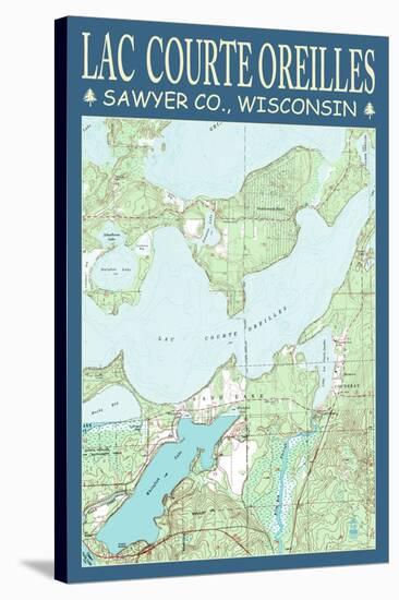 Lac Courte Oreilles Chart - Sawyer County, Wisconsin-Lantern Press-Stretched Canvas