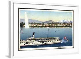 Lac Léman, Genf, Dampfer Savoie, Fontäne, Jet D'Eau-null-Framed Giclee Print