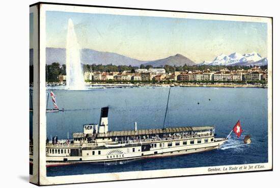 Lac Léman, Genf, Dampfer Savoie, Fontäne, Jet D'Eau-null-Stretched Canvas