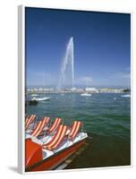 Lac Leman with Water Jet in Lake, Geneva, Switzerland-Hans Peter Merten-Framed Photographic Print