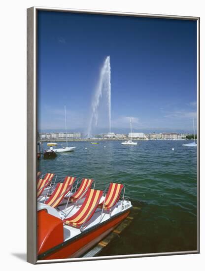 Lac Leman with Water Jet in Lake, Geneva, Switzerland-Hans Peter Merten-Framed Photographic Print