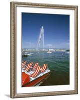 Lac Leman with Water Jet in Lake, Geneva, Switzerland-Hans Peter Merten-Framed Photographic Print