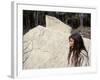 Lacandon Indian from Bonampak in Front of Mayan Stele, Mexico, North America-Robert Cundy-Framed Photographic Print