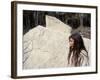 Lacandon Indian from Bonampak in Front of Mayan Stele, Mexico, North America-Robert Cundy-Framed Photographic Print