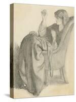 Lachesis: Study of Jane Morris Seated in a Chair Sewing, 1860s-Dante Gabriel Charles Rossetti-Stretched Canvas